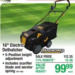 Menards YARDWORKS 16 Electric Dethatcher offer