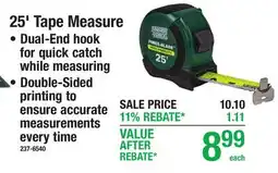 Menards Masterforce 25' Tape Measure offer