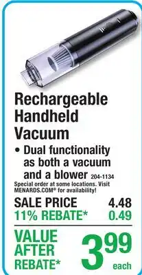 Menards Rechargeable Handheld Vacuum offer