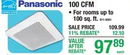 Menards Panasonic 100 CFM FANS offer