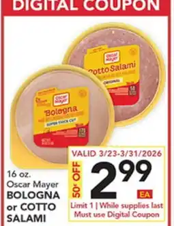 Pete's Fresh Market Oscar Mayer BOLOGNA or COTTO SALAMI offer