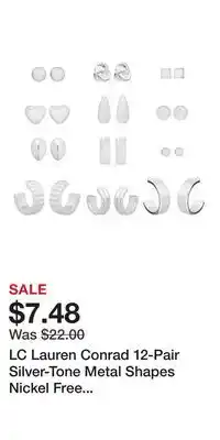 Kohl's LC Lauren Conrad 12-Pair Silver-Tone Metal Shapes Nickel Free Earring Set offer