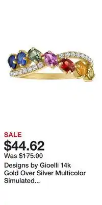 Kohl's Designs by Gioelli 14k Gold Over Silver Multicolor Simulated Sapphire Crossover Ring offer
