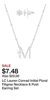 Kohl's LC Lauren Conrad Initial Floral Filigree Necklace & Post Earring Set offer
