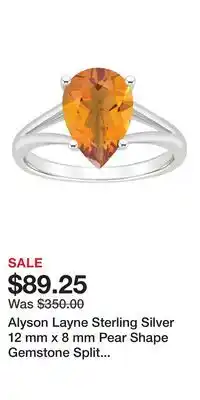 Kohl's Alyson Layne Sterling Silver 12 mm x 8 mm Pear Shape Gemstone Split Shank Solitaire Ring offer