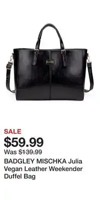 Nordstrom BADGLEY MISCHKA Julia Vegan Leather Weekender Duffel Bag offer