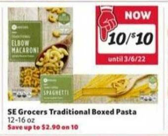 Winn Dixie SE Grocers Traditional Boxed Pasta offer