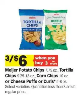 Meijer Meijer Potato Chips, Tortilla Chips, Corn Chips, Cheese Puffs or Curls offer