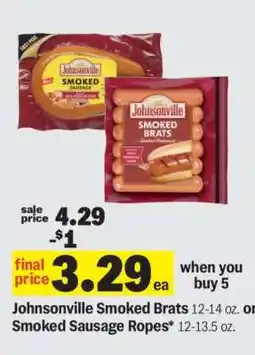 Meijer Johnsonville Smoked Brats or Smoked Sausage Ropes offer