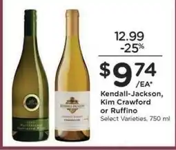Kroger Kendall-Jackson, Kim Crawford or Ruffino offer