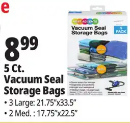 Ocean State Job Lot 5 Ct. Vacuum Seal Storage Bags offer