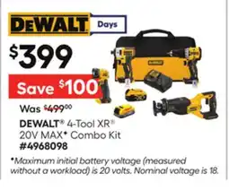 Lowe's 4-Tool XR 20V MAXF Combo Kit offer