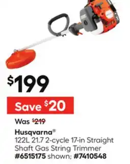 Lowe's Husqvarna 122L 21.7 2-cycle 17-in Straight Shaft Gas String Trimmer offer