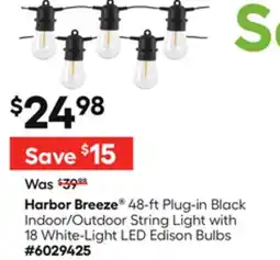 Lowe's 48-ft Plug-in Black Indoor/Outdoor String Light with 18 White-Light LED Edison Bulbs offer