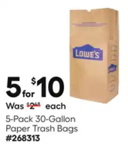 Lowe's 5-Pack 30-Gallon Paper Trash Bags offer