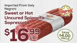 DeCicco & Sons Negroni Sweet or Hot Uncured Spianata Sopressata offer