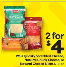 Weis Markets Weis Quality Shredded Cheese, Natural Chunk Cheese, or Natural Cheese Slices offer