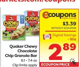 Weis Markets Quaker Chewy Chocolate Chip Granola Bar offer