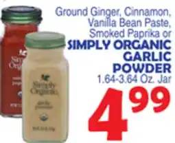 Bravo Supermarkets SIMPLY ORGANIC GARLIC POWDER 1.64-3.64 Oz. Jar offer