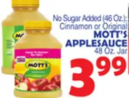 Bravo Supermarkets MOTT'S APPLESAUCE 48 Oz. Jar offer