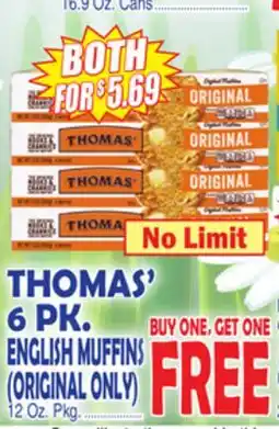 Bravo Supermarkets THOMAS' 6 PK. ENGLISH MUFFINS (ORIGINAL ONLY) offer