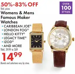 Boscov's Womens & Mens Famous Maker Watches offer