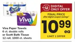 ACME Viva Paper Towels 6 ct. double rolls or Scott Bath Tissue 12 roll, 1000 ct. sheets offer
