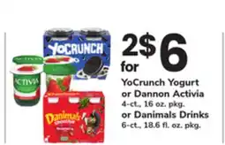 ACME YoCrunch Yogurt or Dannon Activia 4-ct., 16 oz. pkg. or Danimals Drinks 6-ct., 18.6 fl. oz. pkg offer
