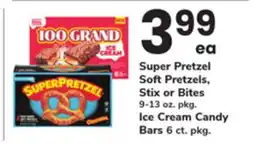 ACME Super Pretzel Soft Pretzels, Stix or Bites 9-13 oz. pkg. Ice Cream Candy Bars 6 ct. pkg offer