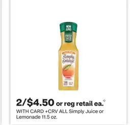 CVS ALL Simply Juice or Lemonade 11.5 oz offer