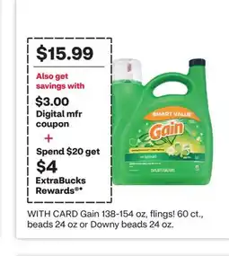 CVS Gain 138-154 oz, flings! 60 ct., beads 24 oz or Downy beads 24 oz offer