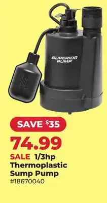 Runnings Superior Pump 1/3hp Thermoplastic Sump Pump offer