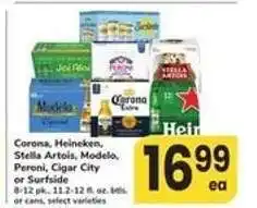 Safeway Corona, Heineken, Stella Artois, Modelo, Peroni, Cigar City or Surfside offer