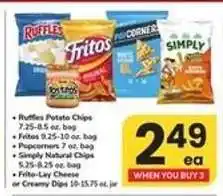 Safeway Ruffles, Fritos, Popcorners, Simply Natural Chips, Frito-Lay Cheese or Creamy Dips offer