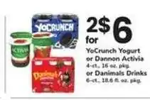 Safeway YoCrunch Yogurt or Dannon Activia or Danimals Drinks offer