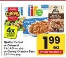 Safeway Quaker Cereal or Oatmeal or Chewy Granola Bars offer