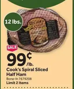 Stop&Shop Cook's Spiral Sliced Half Ham offer