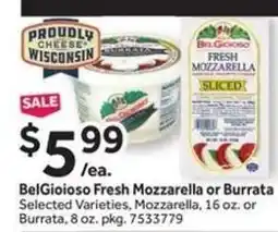 Stop&Shop BelGioioso Fresh Mozzarella or Burrata offer