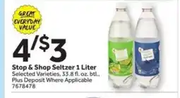 Stop&Shop Stop & Shop Seltzer 1 Liter offer