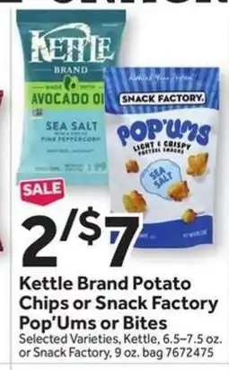 Stop&Shop Kettle Brand Potato Chips or Snack Factory Pop’Ums or Bites offer
