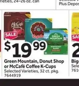 Stop&Shop Green Mountain, Donut Shop or McCafé Coffee K-Cups offer