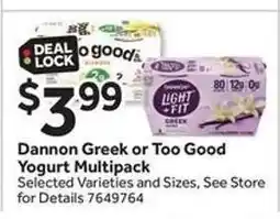 Stop&Shop Dannon Greek or Too Good Yogurt Multipack offer