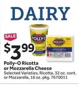 Stop&Shop Polly-O Ricotta or Mozzarella Cheese offer