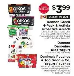 ShopRite Dannon Greek 4-Pack & Activia Proactive 4-Pack offer