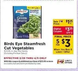 ShopRite Birds Eye Steamfresh Cut Vegetables offer