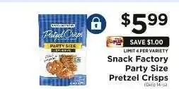 ShopRite Snack Factory Party Size Pretzel Crisps offer