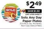 ShopRite Solo Any Day Paper Plates offer
