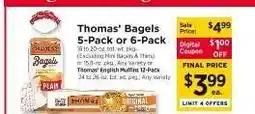 ShopRite Thomas' Bagels 5-Pack or 6-Pack offer