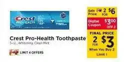 ShopRite Crest Pro-Health Toothpaste offer