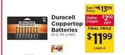 ShopRite Duracell Coppertop Batteries offer